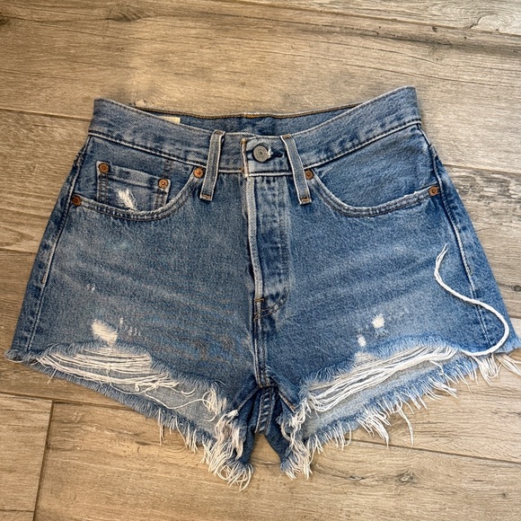 Levi's Pants - Levi's 501 Distressed Cutoff Denim Shorts - Medium Wash Blue